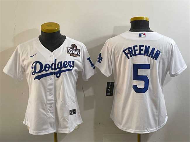 Womens Los Angeles Dodgers #5 Freddie Freeman White 2024 World Series Cool Base Stitched Jersey(Run Small)